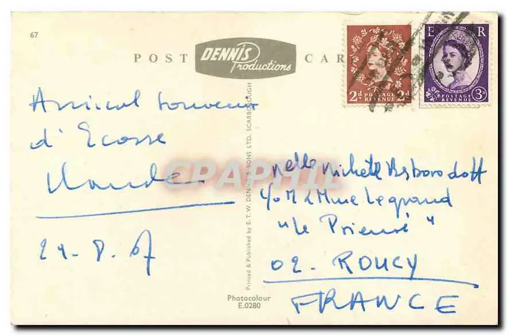 Edinburgh — Princes Street, Holyroodhouse, John Knox's House, Pipe Band — Dennis Productions E.0280 - Verso