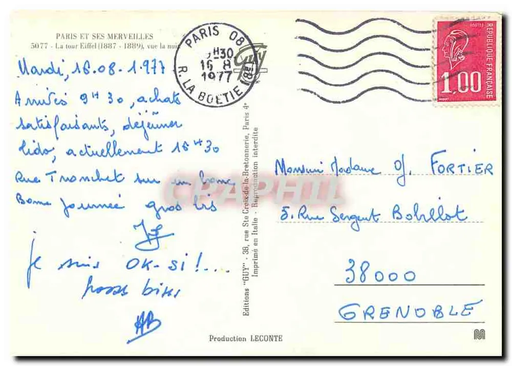 Eiffelturm — Ansicht zur Nacht — Editions LECONTE, Nr. 5077 - Rückseite