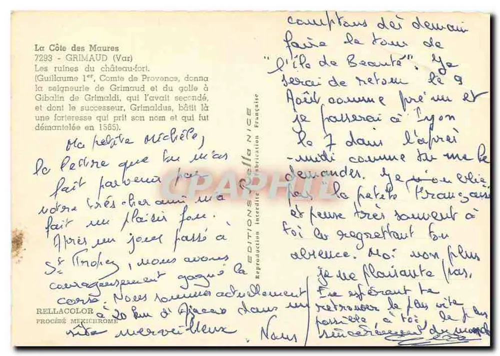 Die Küste der Maures — Ruinen des Schlosses Grimaud — Edition Rella - Rückseite