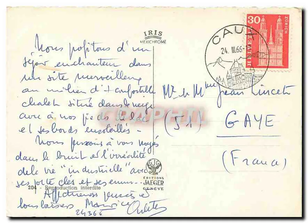 Montreux-Chillon — vista do lago, do castelo e da cidade — Edições Jaeger, n°204 - Verso