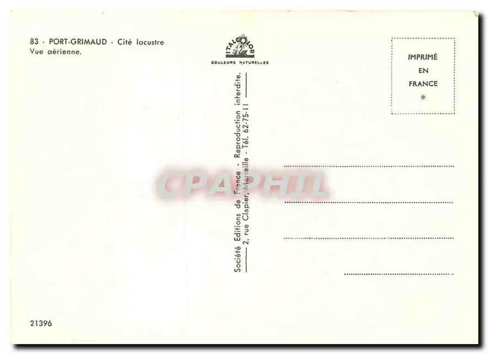 Port-Grimaud — Cité lacustre — Société Gouleures Naturelles, n° 21396 - Verso
