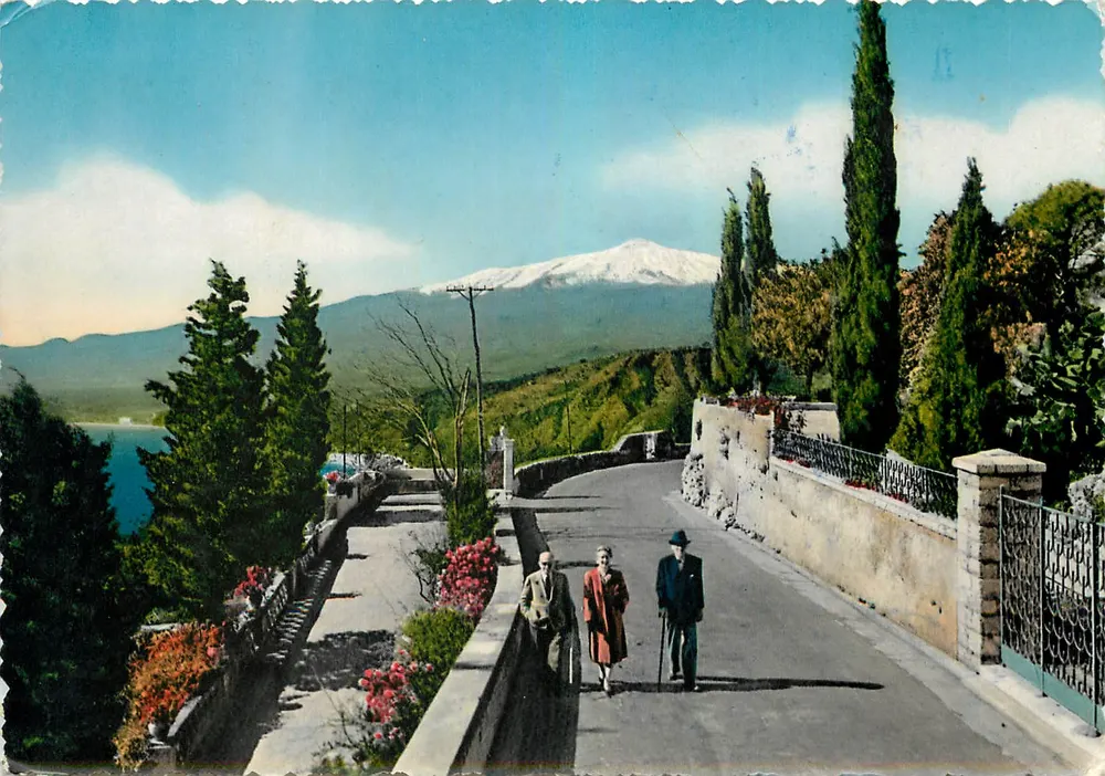 Taormina — Panorama et route principale — Ediz. Conti - Taormina - Recto