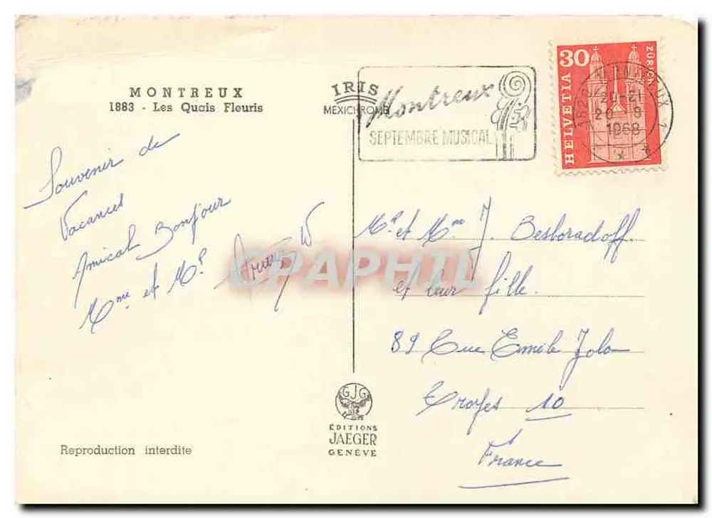 Montreux — Les Quais Fleuris — Éditions Jaeger Genève - Verso