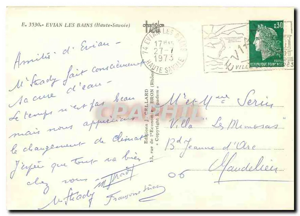 Evian — Perle du Léman — Éditions J. Cellard - Verso