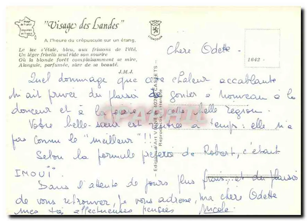 Lac aux Landes — Gesicht der Landes — J. Vignes - Rückseite