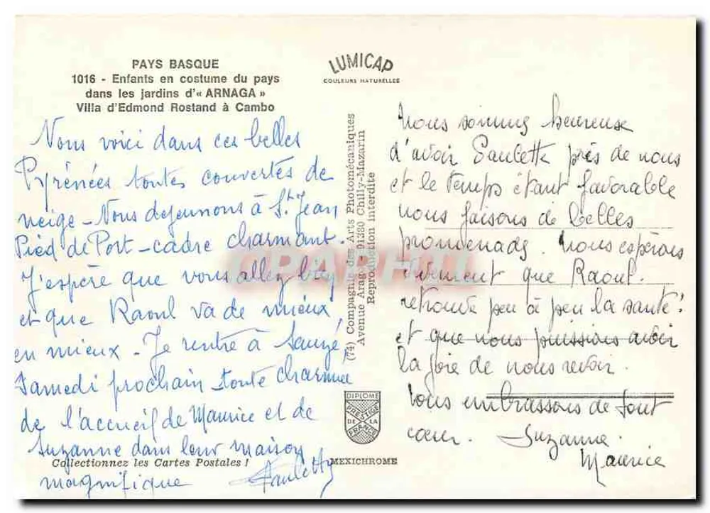 Baskische Region — Kinder in traditionellem Kleid in den Gärten von « Arnaga » — Villa von Edmond Rostand in Cambo — Verlag IRIS - Rückseite