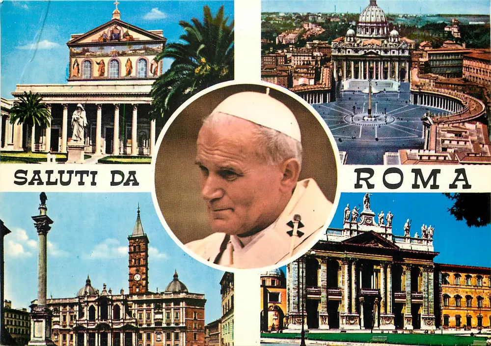 Roma — vista panorâmica e retrato do Papa João Paulo II — editor PLURIGRAF - Narni Terni - Frente