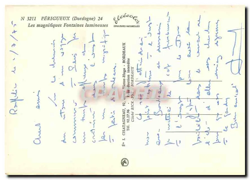 Périgueux (Dordogne) — Die prächtigen leuchtenden Fontänen — Verleger Élécé, Nr. 3211 - Rückseite