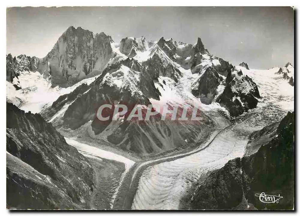 Glaciar do Tacul e Agulha do Tacul — vista aérea — Edições Barbeys, Hotel do Montenvers - Frente