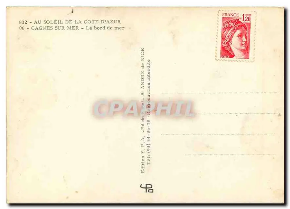 Cagnes-sur-Mer — Strand und Dorf — Ausgabe Y.P.A. n°832 - Rückseite