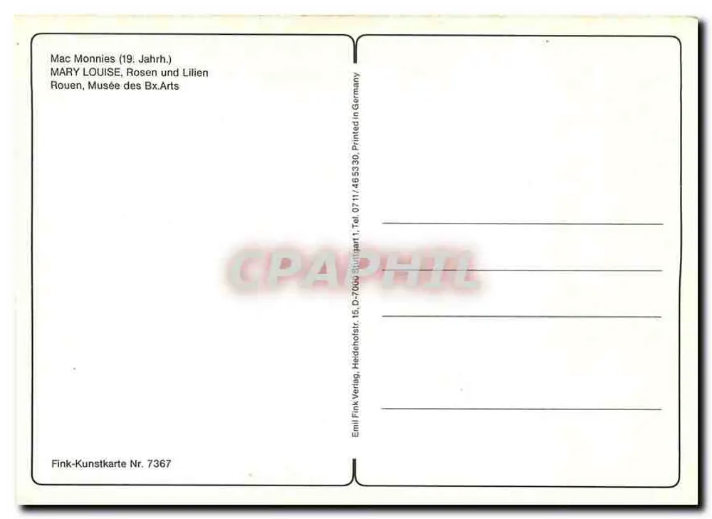 Mary Louise — Rosen und Lilien — Fink-Kunstkarte Nr. 7367 - Rückseite