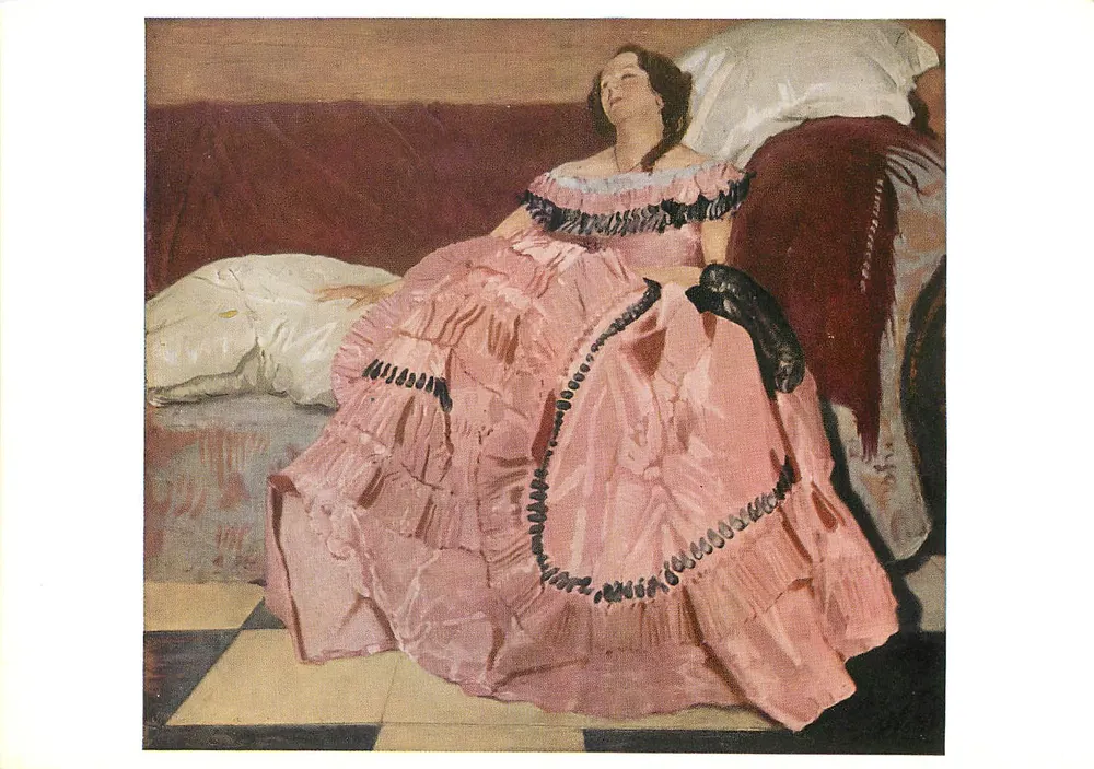 A saia rosa — pintura de Sir William Nicholson — editor Waterlow & Sons Limited - Frente