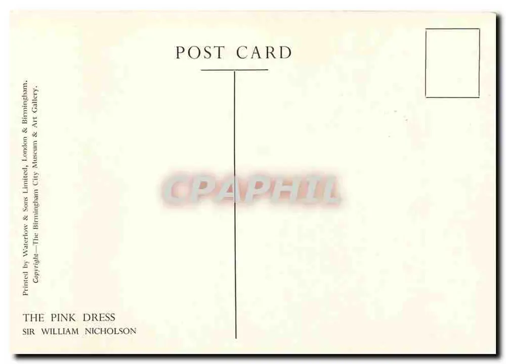 A saia rosa — pintura de Sir William Nicholson — editor Waterlow & Sons Limited - Verso