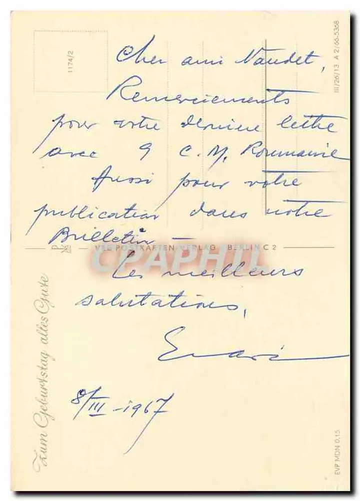 कैम्पनुला के बूंदें — प्रकाशक VEB Postkarten-Verlag Berlin C2, संख्या 1174/2 - पीछे
