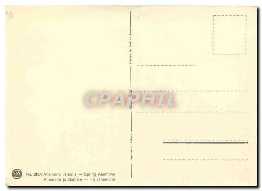 Anémone vernalis — Anémone printanière — Editado na Suíça - Verso