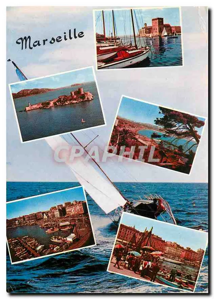 Marselha — vista panorâmica com barcos e monumentos — Edições do Carrefour do Mundo - Frente