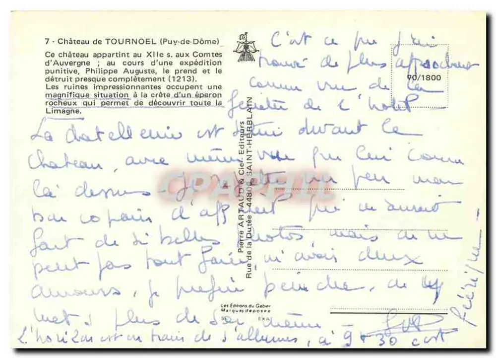 Castelo de Tournoel — Puy-de-Dôme — Edições Saint-Herblain - Verso