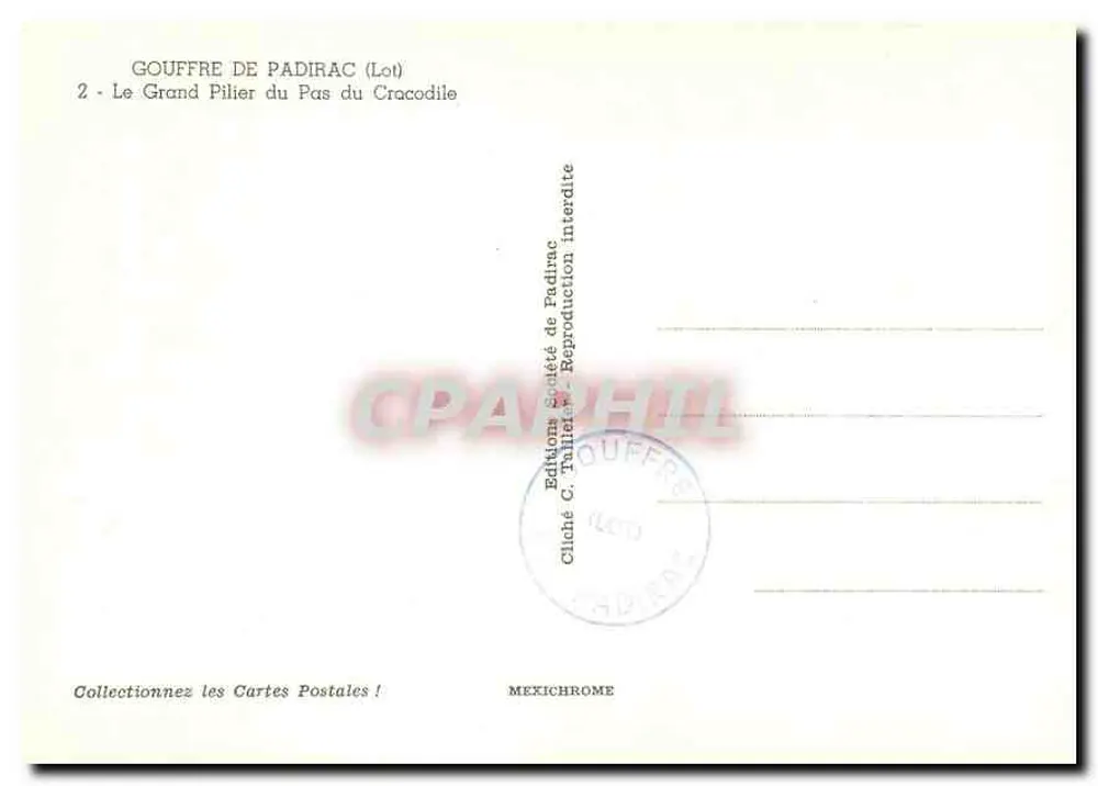 Gouffre de Padirac (Lot) — Der Große Säulenpfahl des Crocodile-Passes — Cliché C. Tallier - Rückseite