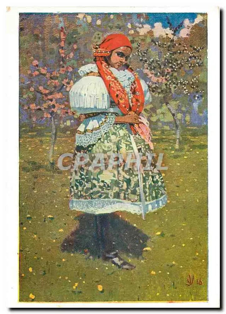 Mulher em traje tradicional — jardim de flores — editor Jaroslav Pithart, n° 35 - Frente