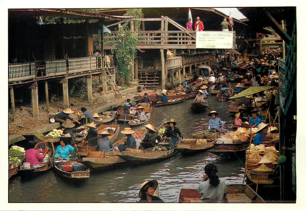 Schwimmender Markt von Damnoen Saduak — Rajaburi, Thailand — unbekannter Verleger - Vorderseite