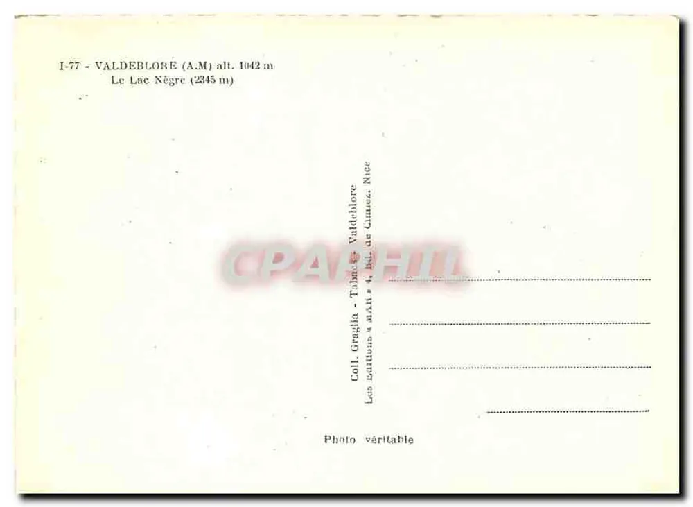 Schwarzer See — Valdeblore (A.M.) — Sammlung Graglia - Tabakladen Valdeblore, Nice - Rückseite