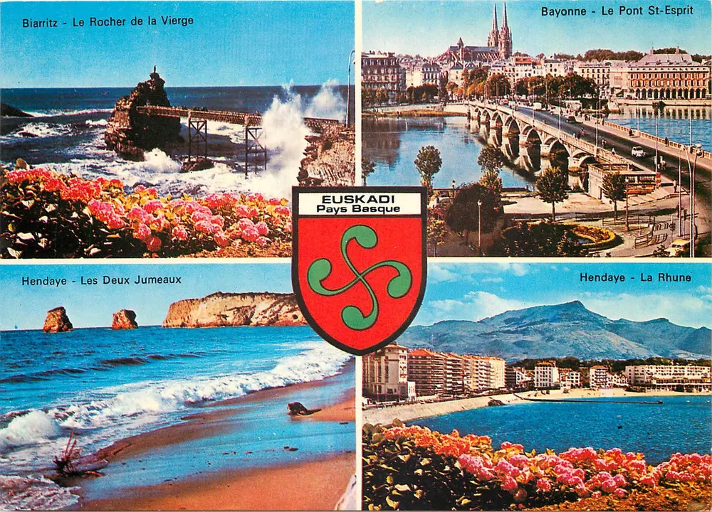 Biarritz - O Rocher de la Vierge / Bayonne - O Ponte St-Esprit / Hendaye - Os Deux Jumeaux / Hendaye - A Rhune — EUSKADI Pays Basque - Frente