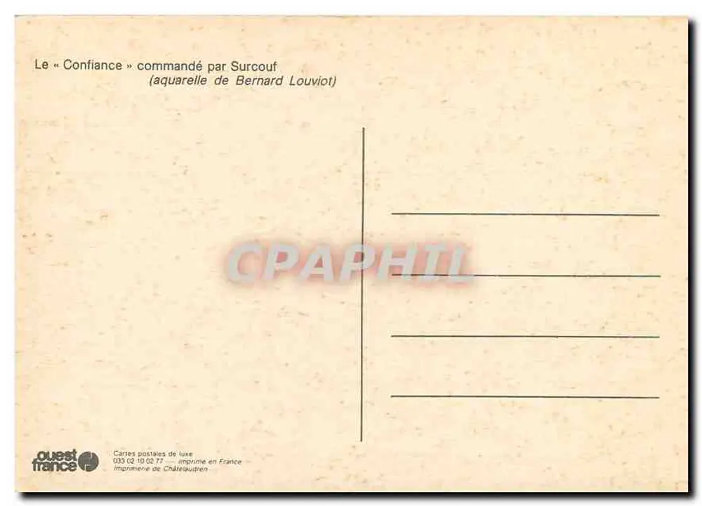 El «Confiance» encargado por Surcouf — acuarela de Bernard Louviot — Ouest France - Reverso