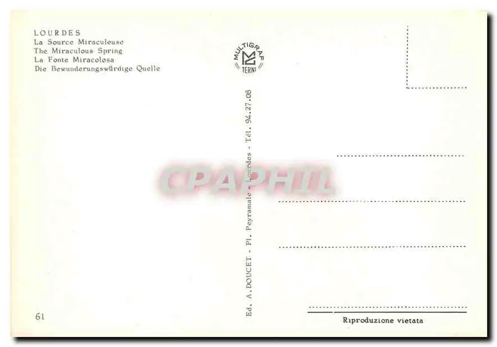 Lourdes — A Fonte Milagrosa — Éd. A. DOUCET, n°61 - Verso