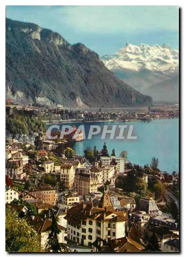 Territet-Montreux — Allgemeiner Blick und die Zähne des Südens — Éditions Coloris Pierre Jaeger & Fils S.A. n°856 - Vorderseite