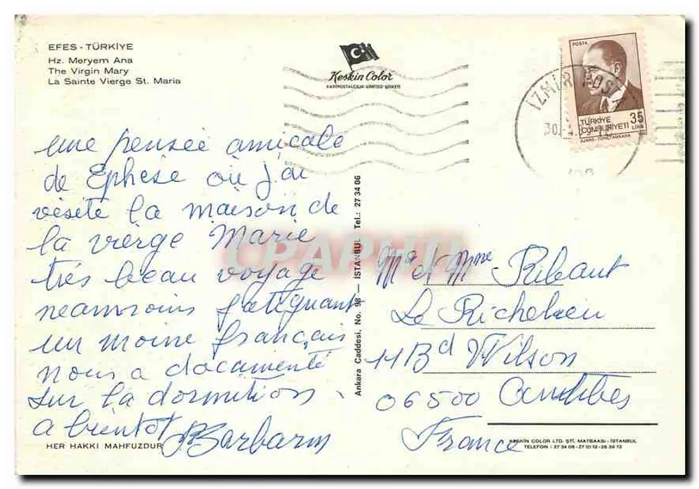 Efes - Meryemana — view of the chapel, arches, an altar and a statue — publisher Keskin Color - Back