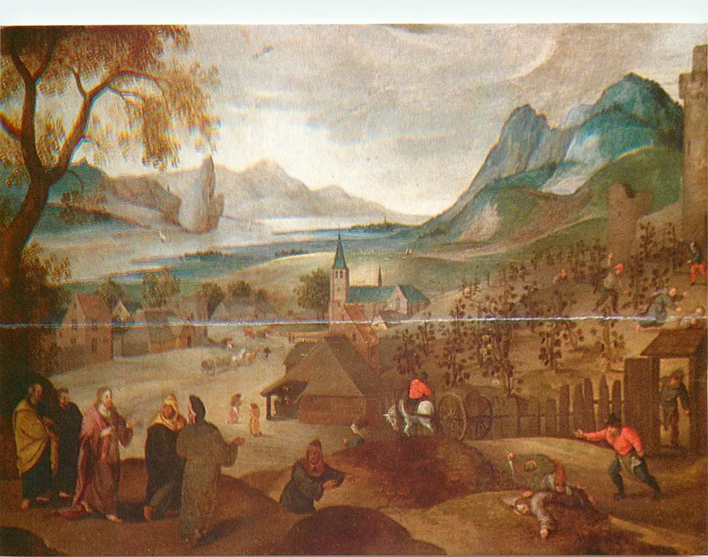 Kapelle der Jungfrau von Montfaucón — Sammlung von 12 Gemälden von Abel Grimer, flämische Schule 16. Jahrhundert — Oktober: Die Weinlese — Éditions Pastre, Chavaniac-Latayette - Vorderseite