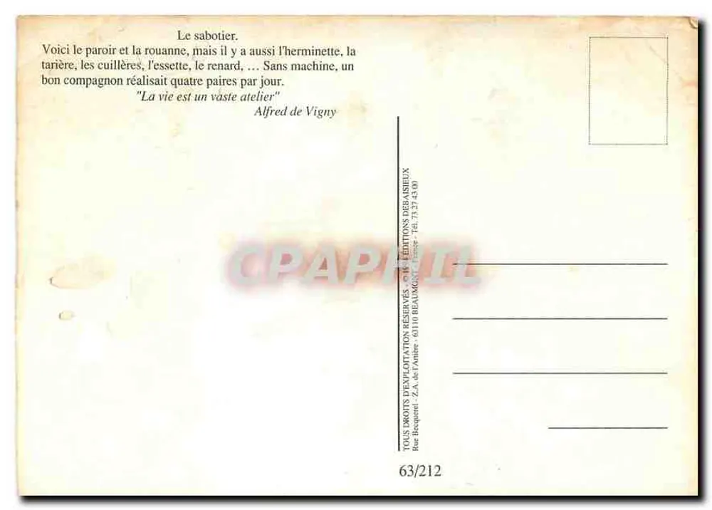 Handgefertigter Schuhmacher — Traditioneller Werkstatt — Editions Debaisieux, n°63/212 - Rückseite