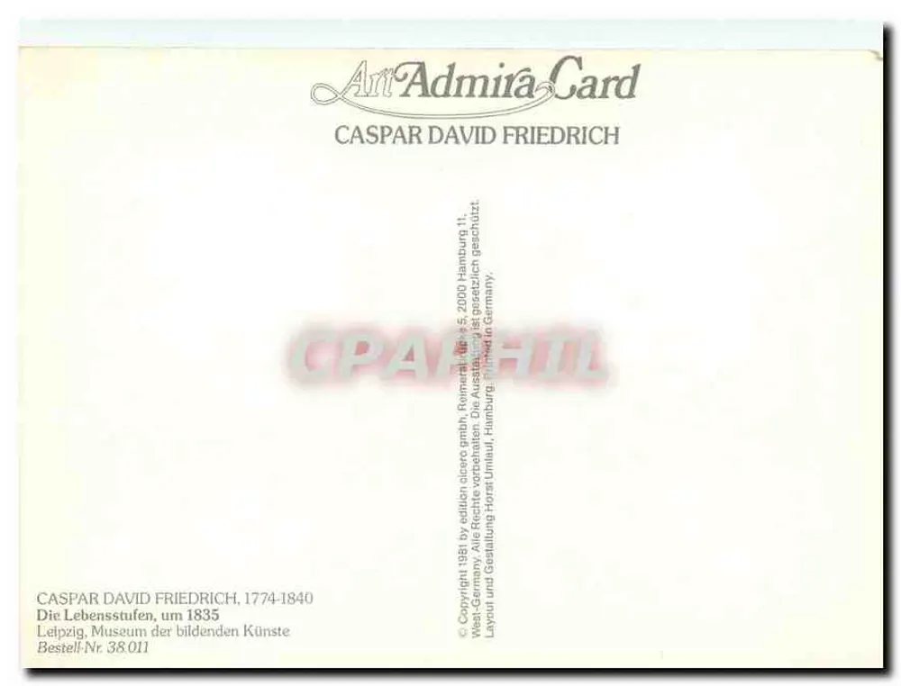 Casper David Friedrich — Die Lebensstationen, um 1835 — Antike Ansichtskarte, Ausgabe cloero GmbH, Serie 38.011 - Rückseite