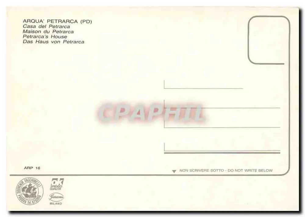 Arquà Petrarca — Casa do Petrarca — editor ARP 16 - Verso