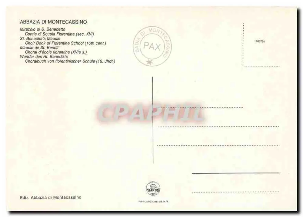 Wunder des heiligen Benedikt — Chor der florentinischen Schule (16. Jahrhundert) — Ediz. Abbazia di Montecassino - Rückseite