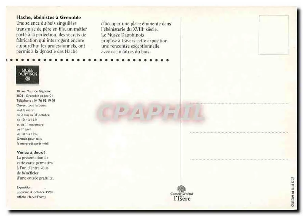 Hache, meblarze z Grenoble — Wystawa w Muzeum Dauphinzu — Plakat Hervé Frumy - Rewers