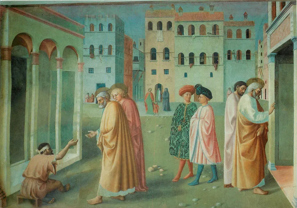 Heilung des Gelähmten und Auferstehung Tabithas — Detail — Masolino da Panicale, Verlag Casa Editrice Becocci, n° 39508/C - Vorderseite