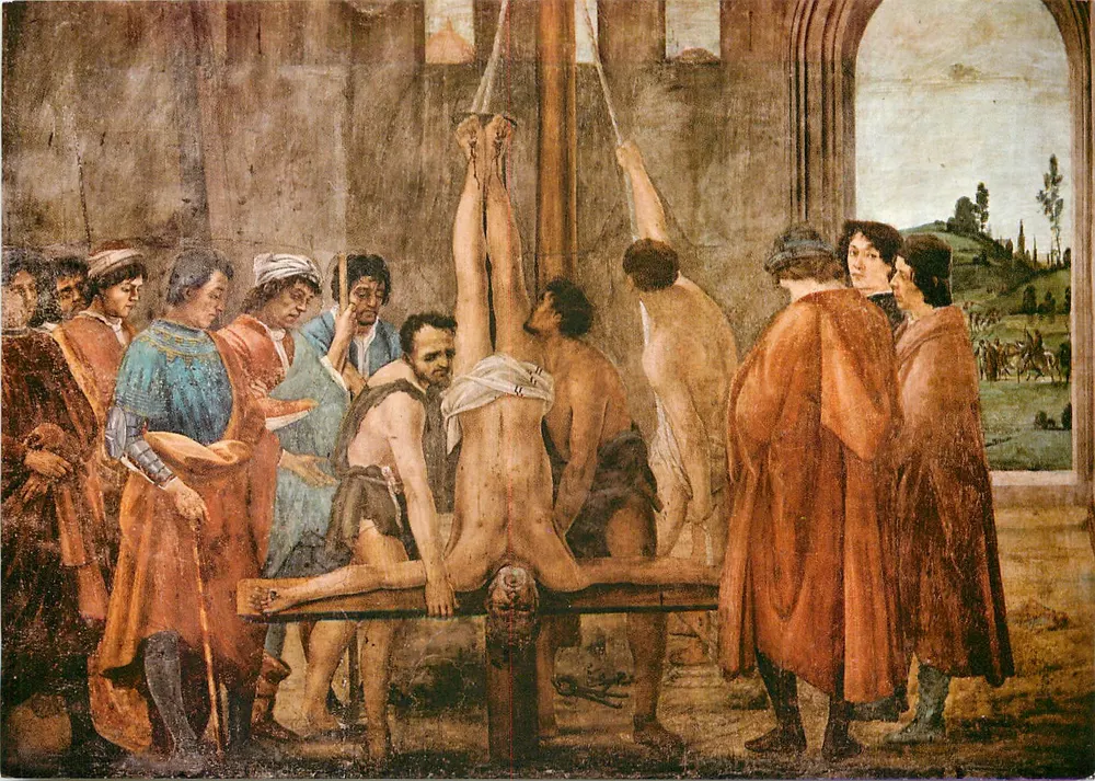 Das Martyrium des Petrus — Fresko von Filippino Lippi — Basilika Santa Maria del Carmine, Florenz - Vorderseite