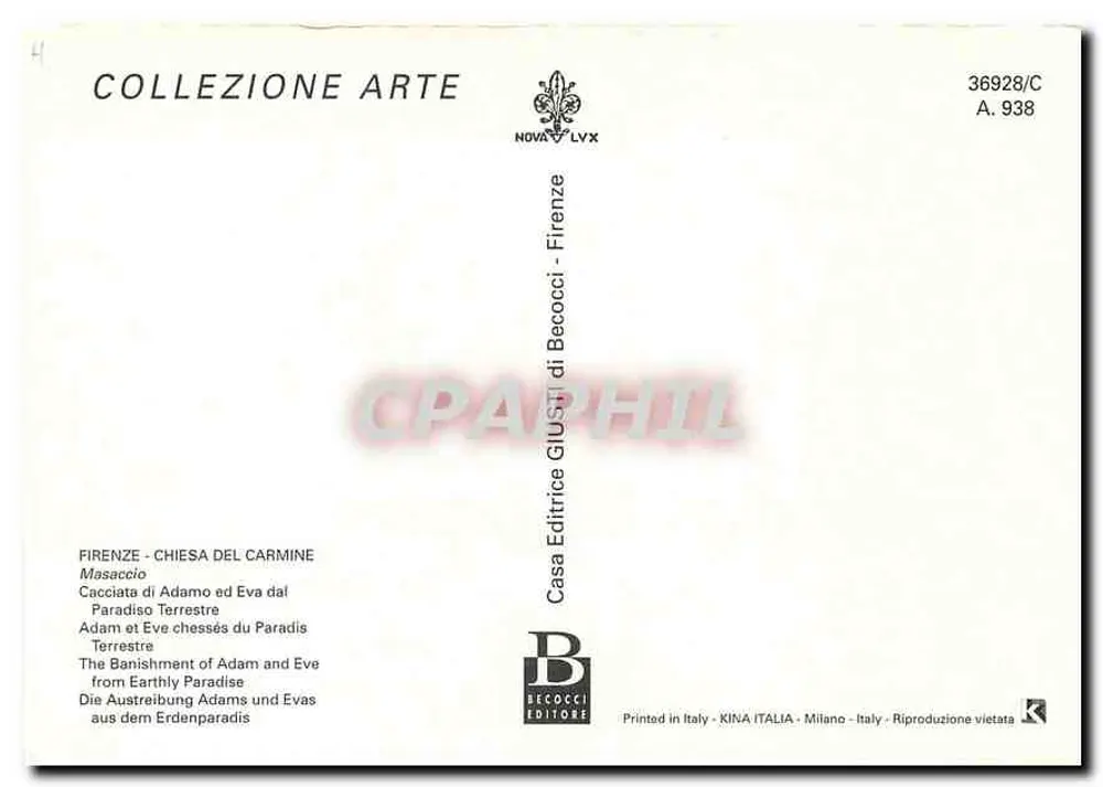 Adam und Eva aus dem Paradies vertrieben — Masaccio — Ausgabe Casa Becocci, Serie A.938 - Rückseite