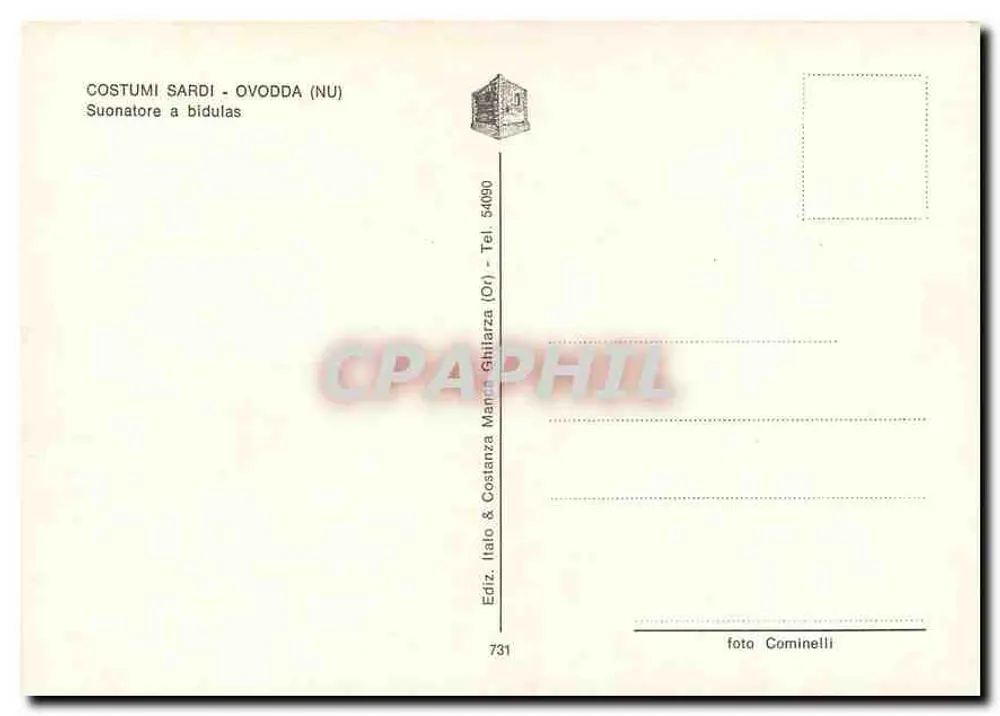 Costumes Sardos - Ovodda (NU) — Músico tocando bidula — Ediz. Italo & Costanza Ghitarza (Or) n°731 - Verso