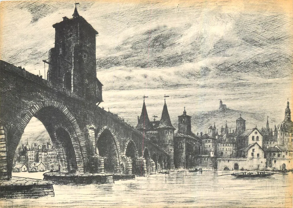 Il Ponte del Rosne nel 1700 — (Ponte della Guillotière) — Edizioni 'La Cigogne' HACHETTE LYON - Recto