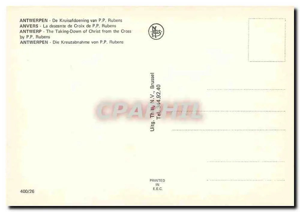 A descida da cruz — por P.P. Rubens — editor Th. Il. N.V., Bruxelas, n° 400/26 - Verso
