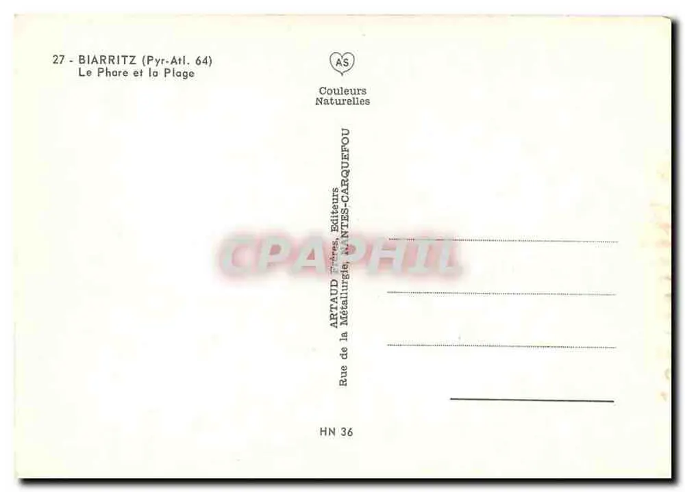 Biarritz (Pyr-Atl. 64) — O Farol e a Praia — Artaud Frères, editores - Verso