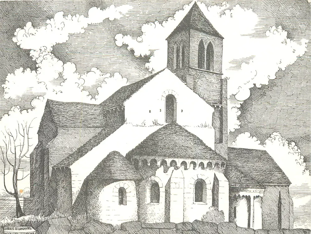 Kirche des alten Kapitels der Kanonissen von Lancharre — 12. Jahrhundert — Zeichnung von Michel Bouillot - Vorderseite