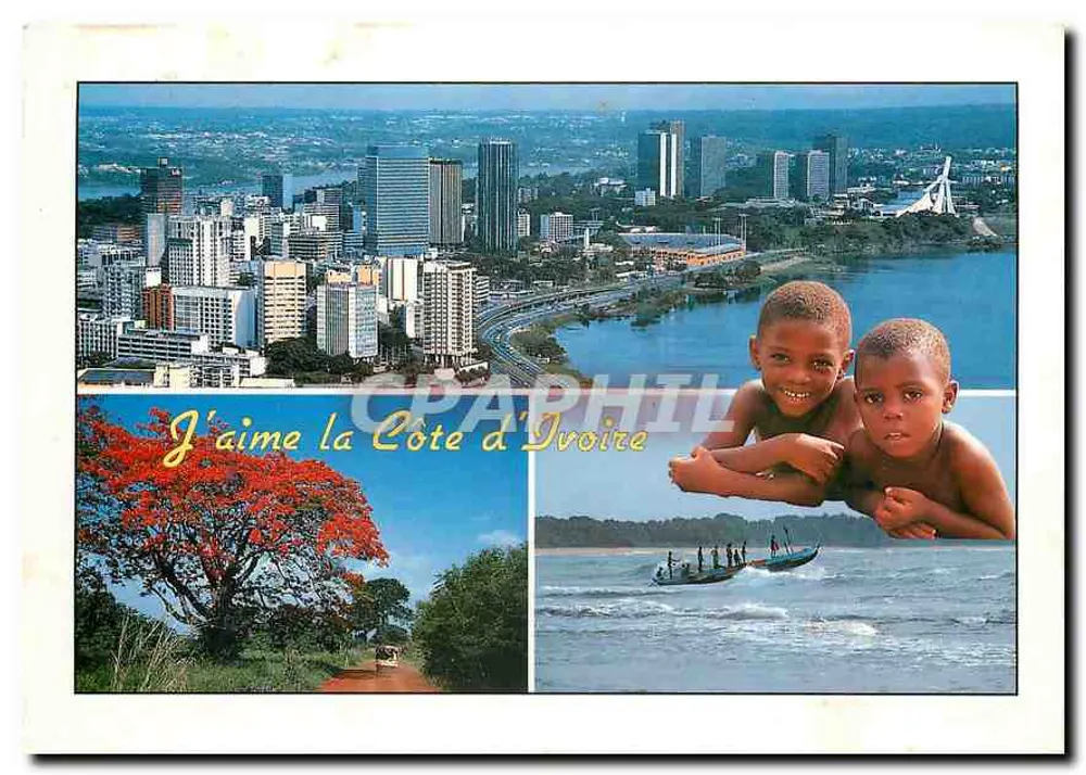 Côte d'Ivoire — Panoramablick auf die Stadt, Kinder und Landschaft - Vorderseite