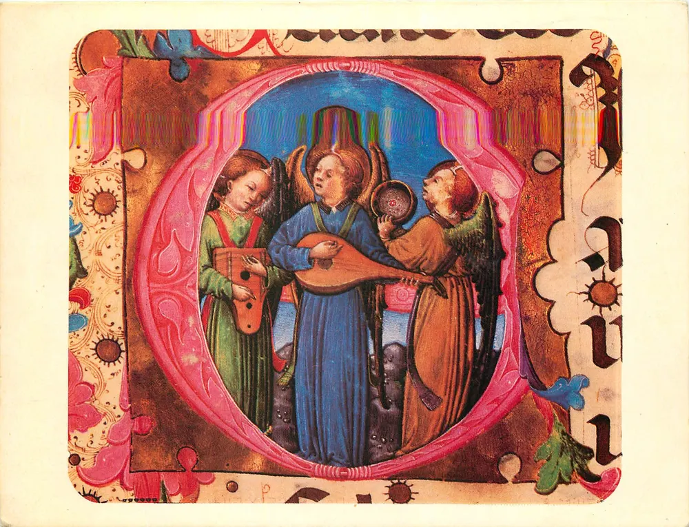 Ange Musiciens — illumination du "Psalterium Chori", XVème siècle — Monastère des Franciscains, Zadar (Yougoslavie) — imprimé en Suisse - Recto