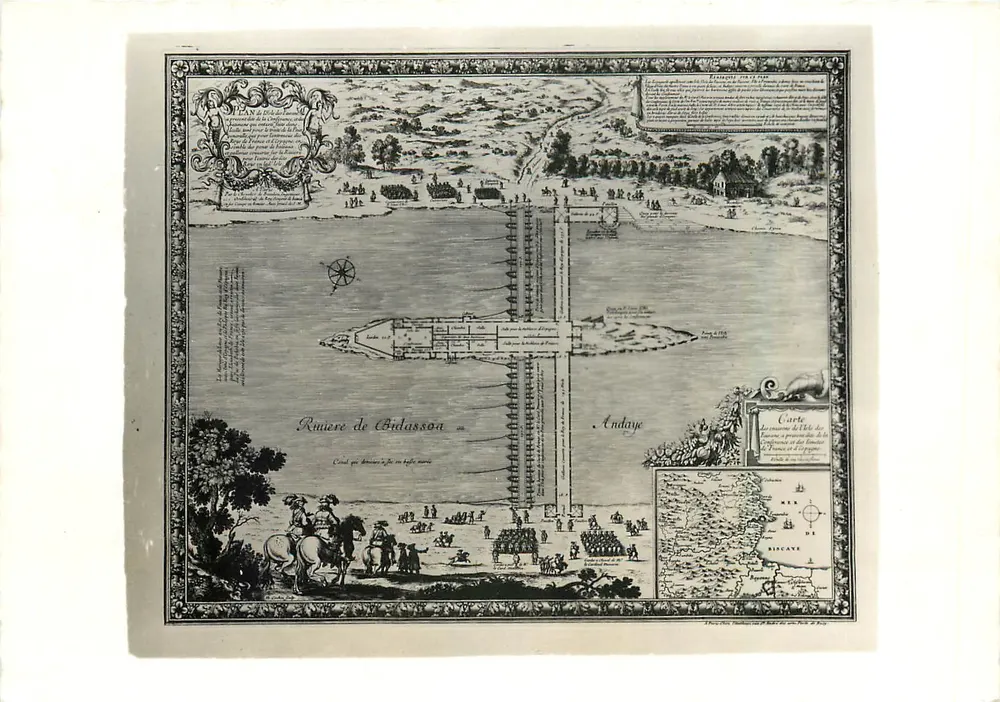 Plan wyspy Faisans — Ślub Ludwika XIV (1660) — Gravura Rycerza de Beaulieu - Awers