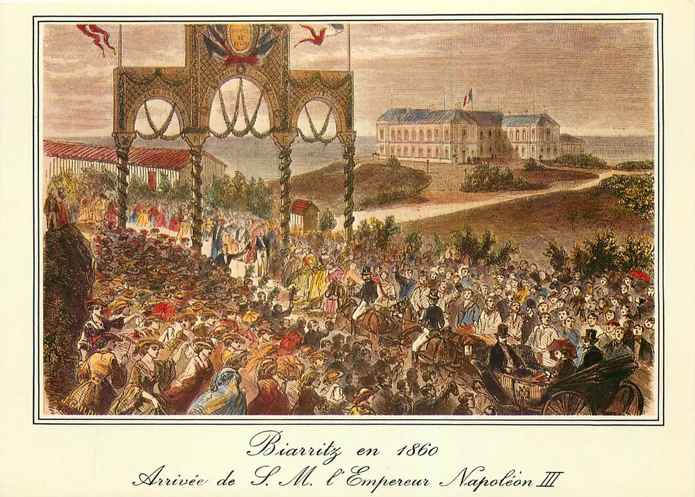 Aankomst van S.M. de Keizer Napoleon III in Biarritz in 1860 — gravering van Victor Hugo, uitgegeven door L. Chataigneau - Voorkant