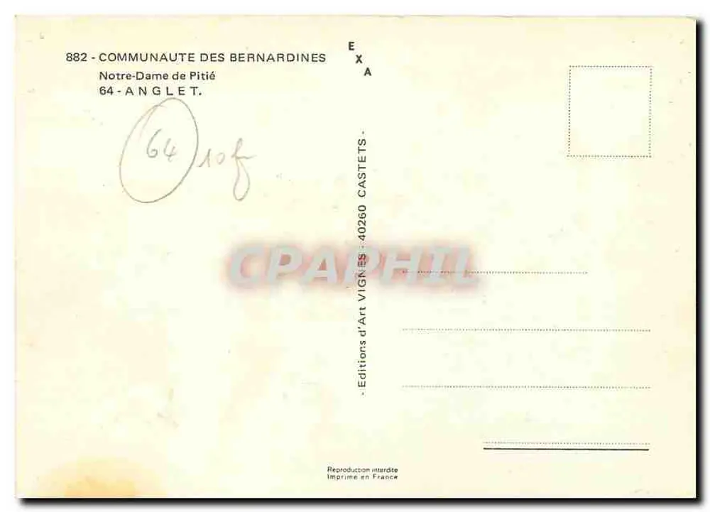Nossa Senhora da Piedade — Anglet — Edições d'Art Vignets - Verso