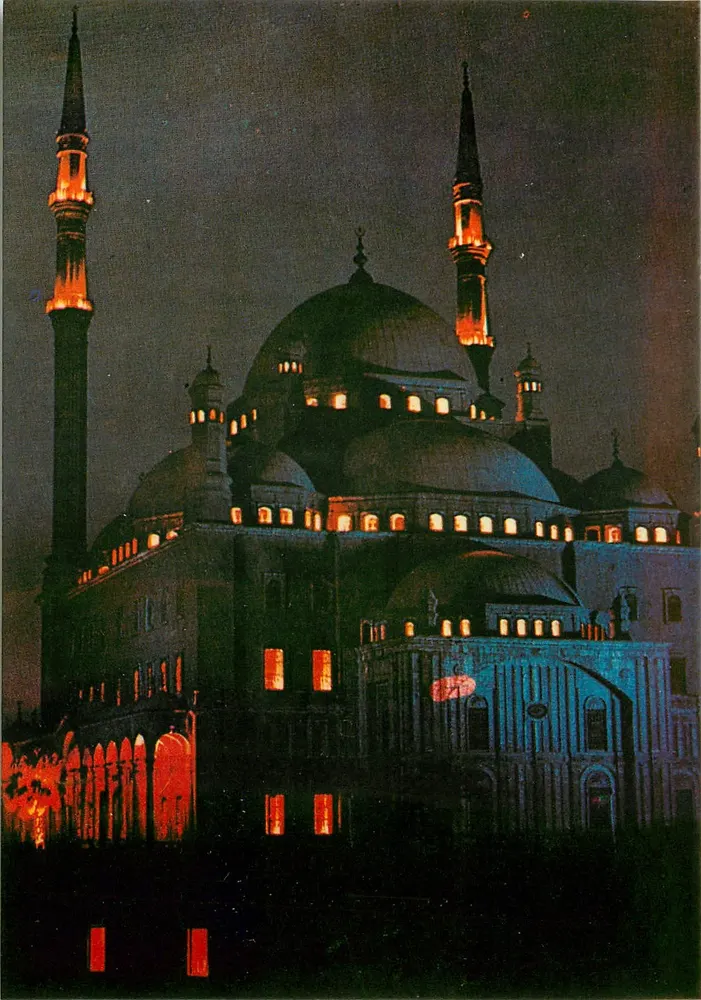 Cairo - Citadel: Mosque of Mohamed Aly illuminated at night — n° 5.22 - Front